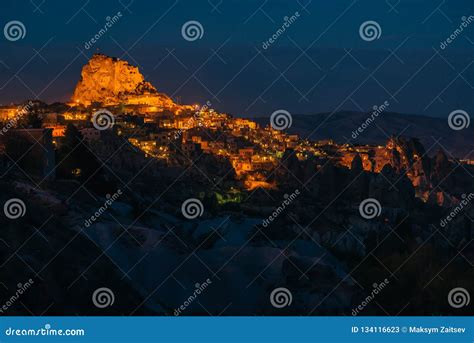 Night View of Uchisar Fortress Stock Image - Image of goreme, geology: 134116623