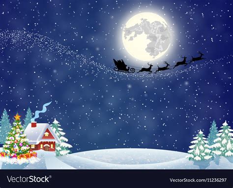 House in snowy christmas landscape at night Vector Image