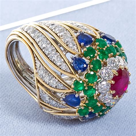 David Webb Multi Gem Gold Dome Ring at 1stDibs