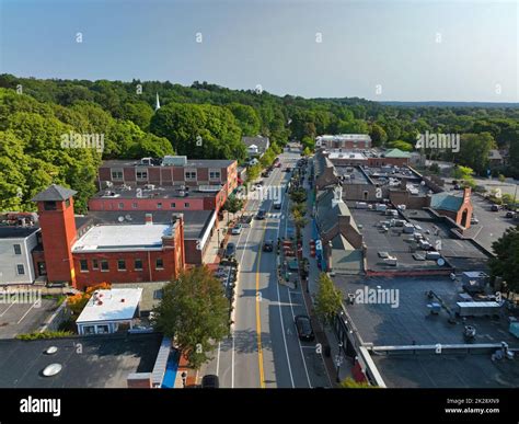 Belmont commercial center Leonard Street aerial view in historic center of Belmont ...