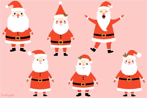 Kawaii Santa Claus clipart set, Cute Santa clip art, Funny Santas ...