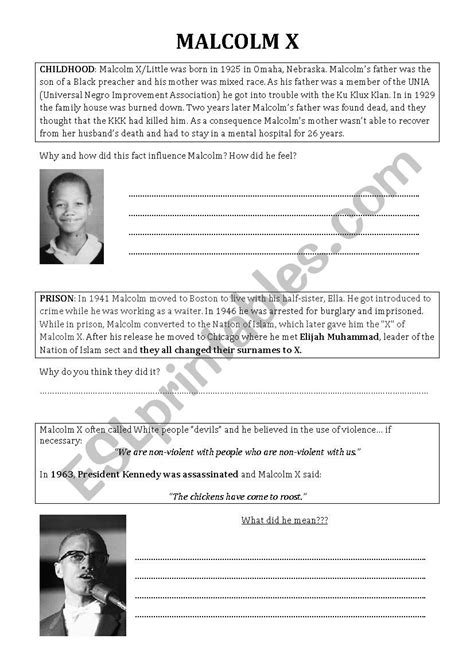 Malcolm X - biography - ESL worksheet by Mimmel32