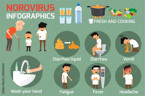 Norovirus (Winter Vomiting Bug): Symptoms and Treatment. Norovirus infographics elements. vector ...