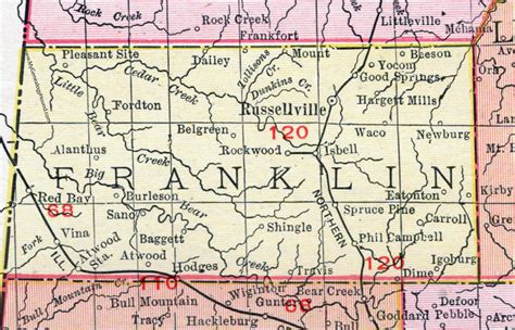 Franklin County, Alabama, Map, 1911, Russellville, Red Bay, Phil Campbell