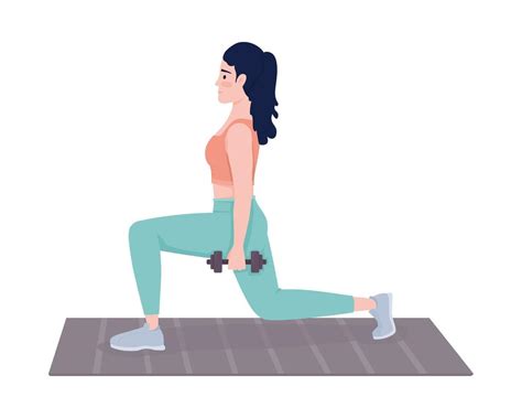 Sportswoman showing dynamic lunges semi flat color vector character ...