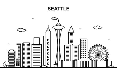 Premium Vector | Seattle City Tour Cityscape Skyline Line Outline