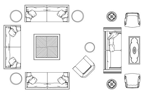 Drawing Room Furniture Top View D Elevation Blocks Drawing Details Dwg ...