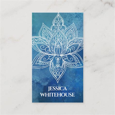 White Lotus Flower Blue Watercolor Business Card | Zazzle