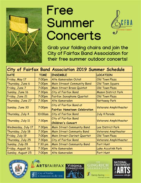 Download Our Summer Concert Schedule - City of Fairfax Band Association