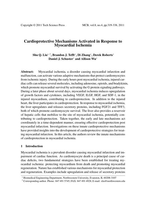 (PDF) Cardioprotective mechanisms activated in response to myocardial ischemia