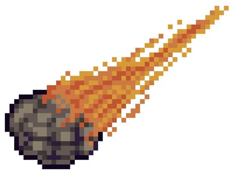 Pixel art meteor, asteroid, comet 8bit game item on white background ...