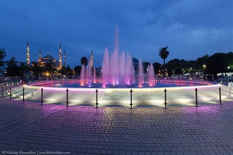 Fountain and the Sultanahmet Blue Mosque at night Blue Mosque, Istanbul, Fountain, Sydney Opera ...