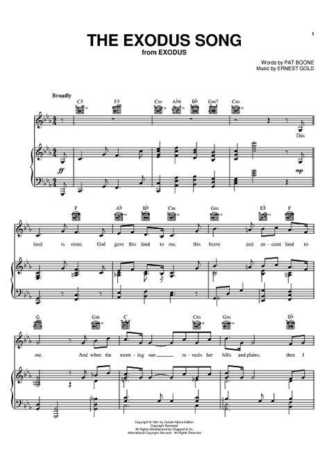 The Exodus Song" Sheet Music by Pat Boone for Piano/Vocal/Chords ...