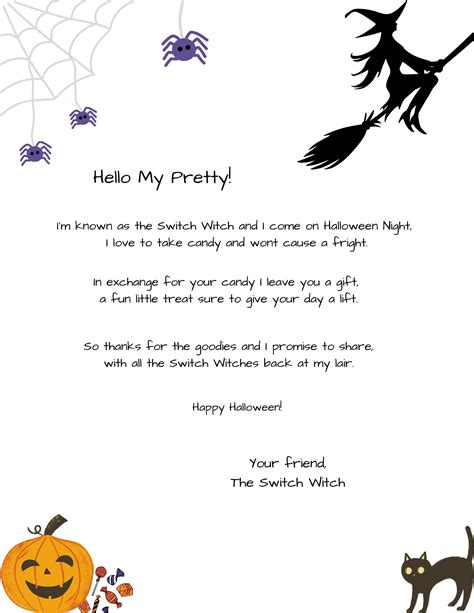 Switch Witch Printable, Halloween Printable, Letter From the Switch Witch, Halloween Witch ...