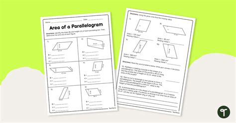 Area of a Parallelogram Worksheet | Teach Starter