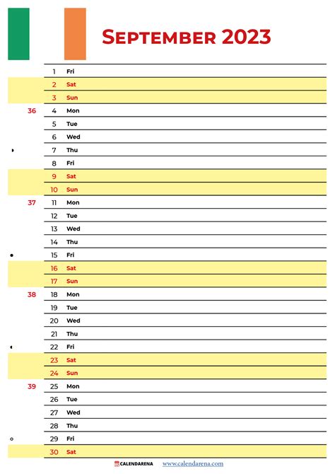 September 2023 Calendar Ireland Printable