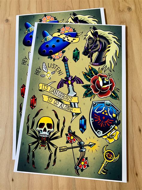 Zelda Tattoo Flash Sheet Art Print | Etsy