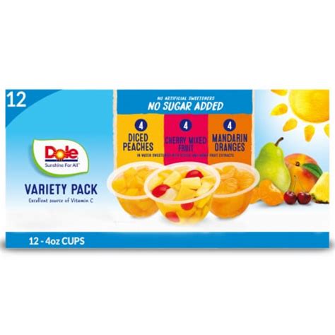 Dole® Fruit Bowls® Variety Pack With No Sugar Added Cups, 12 ct / 4 oz - Ralphs