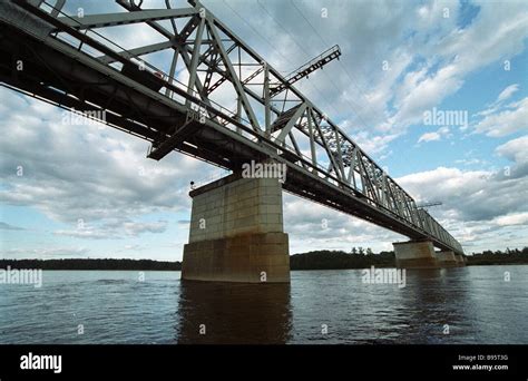 Baikal Amur Railway BAM Railway bridge across the Bureya Stock Photo ...