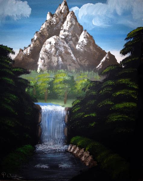 Mountain waterfall painting by OvidiuProtopopescu on DeviantArt