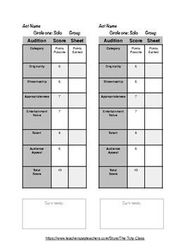 Talent Show Judges Score Sheet Template | HQ Printable Documents