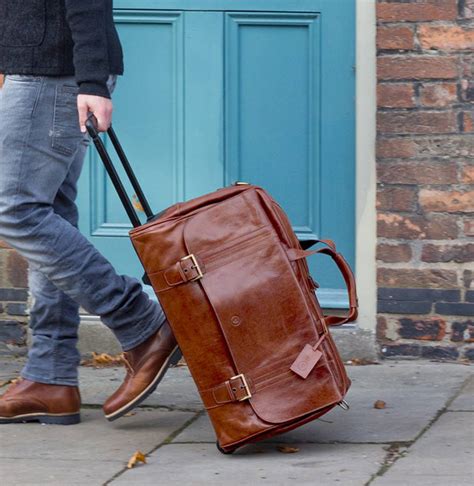 Personalised Mens Wheeled Leather Travel Bag. 'Dino L' By Maxwell-Scott