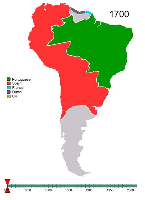 Non-Native American Nations Control over South America 1700 and on - Evolução territorial do ...