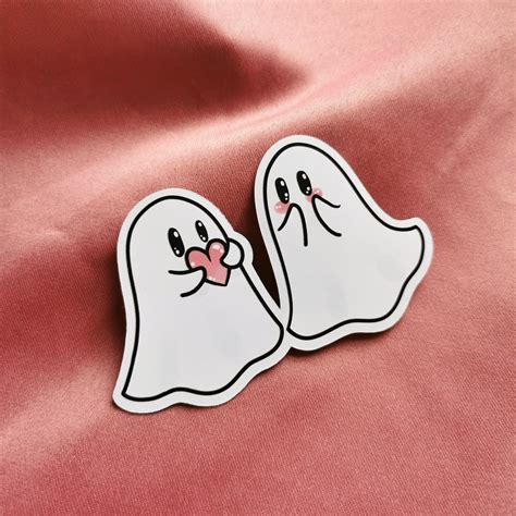 Cute Ghosts in Love Sticker / Kawaii Cartoon Ghost Couple / | Etsy