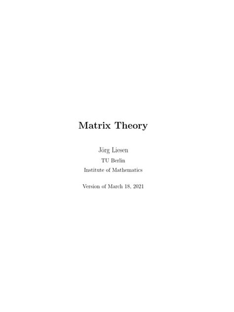 Matrix Theory Script | PDF | Matrix (Mathematics) | Eigenvalues And Eigenvectors