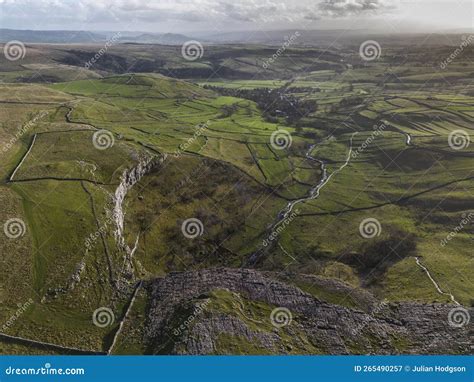 Aerial View of the Limestone Pavement on Top of Malham Cove Stock Image ...