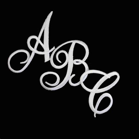 Embroidered Iron On Script Letter Initial Monogram Appliques in White