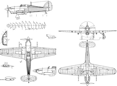 Hawker Hurricane Blueprint - Download free blueprint for 3D modeling