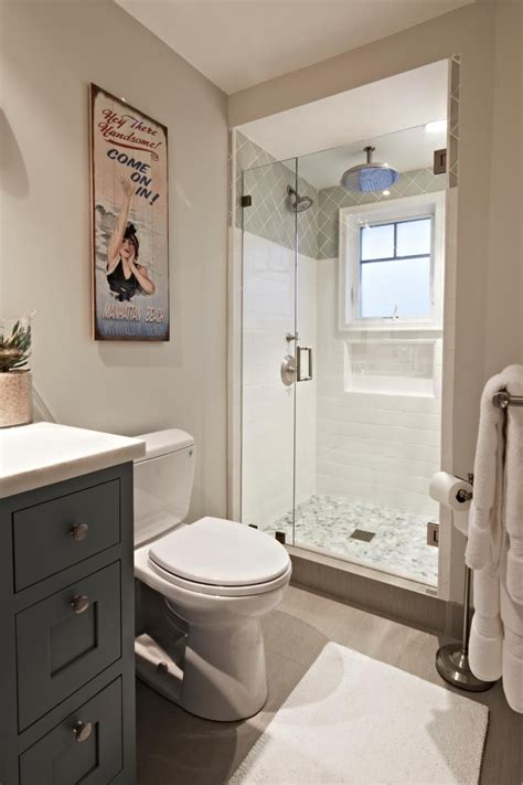 The bathroom off the man cave has the same light and airy feel as the rest of the house, but ...