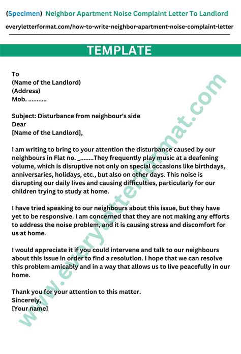 Neighbor Apartment Noise Complaint Letter To Landlord | Everyletterformat.com