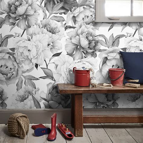 Custom 3D Floral Mural Wallpaper Black White Peony Flower | BVM Home