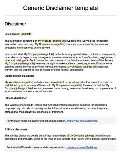 Sample Disclaimer Template - TermsFeed