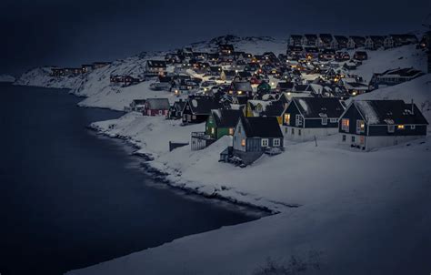 Обои dark, landscape, night, winter, snow, houses, cold, cityscape ...