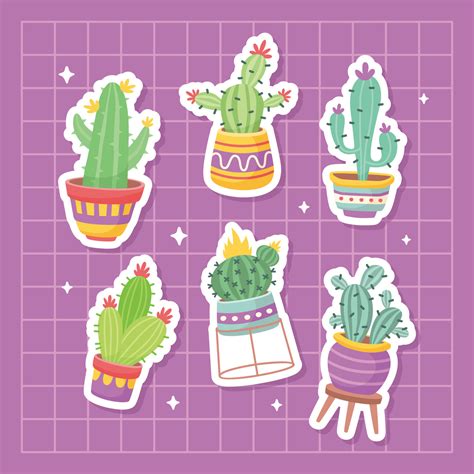 Cute Cactus Sticker Collection 15561440 Vector Art at Vecteezy