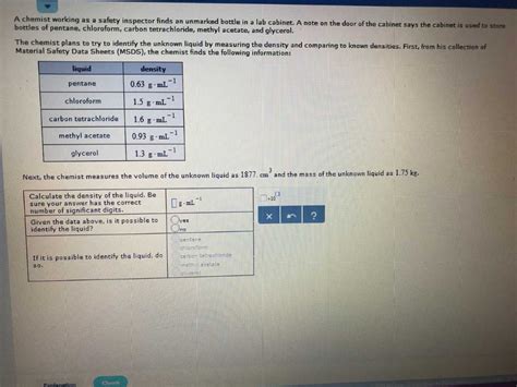 Solved A chemist working as a safety inspector finds an | Chegg.com