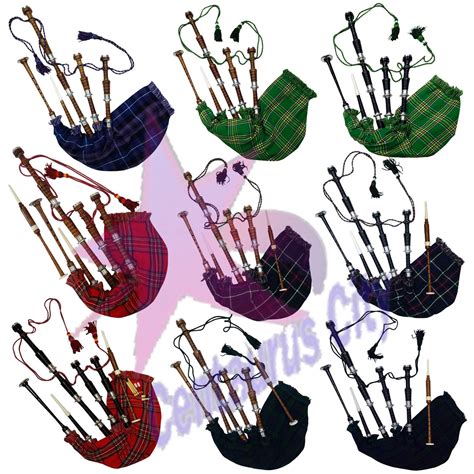 CC Scottish Great Highland Bagpipe Silver mount Rosewood Various Tartan ...