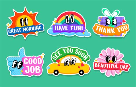 Retro Colorful Greeting Chat Sticker Collection 18754683 Vector Art at ...