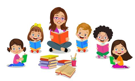 Premium Vector | Teacher reading books in class with students