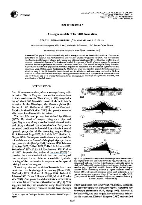 (PDF) Analogue models of laccolith formation | Denis Gapais and Jean-Pierre Brun - Academia.edu