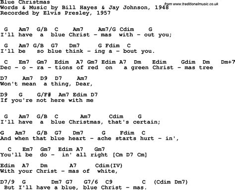 Song lyrics with guitar chords for Blue Christmas - Elvis Presley, 1957