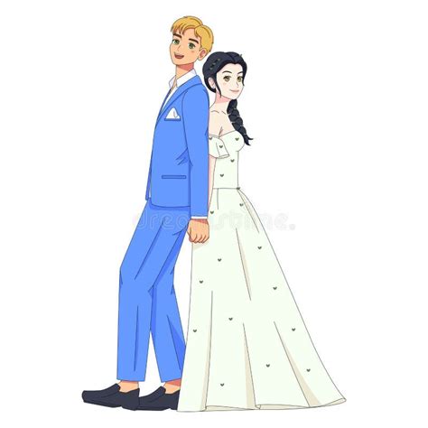 Vector Cute Wedding Couple Anime Characters Isolated Stock Vector ...