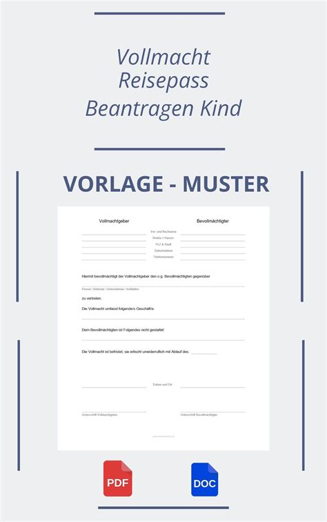 Vollmacht Reisepass Beantragen Kind | Muster Vorlage