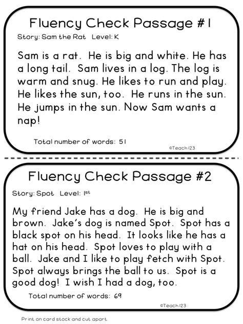 46 PRINTABLE KINDERGARTEN READING FLUENCY PASSAGES