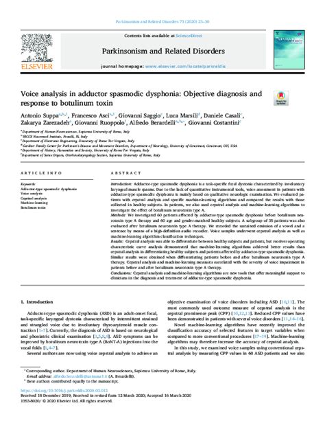 (PDF) Voice analysis in adductor spasmodic dysphonia: Objective diagnosis and response to ...