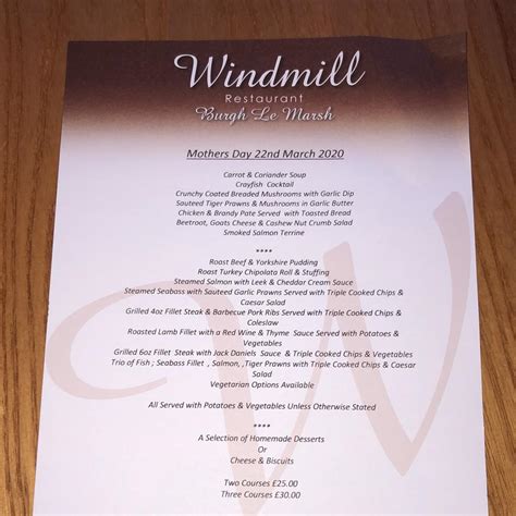 Menu at Windmill Restaurant, Burgh le Marsh