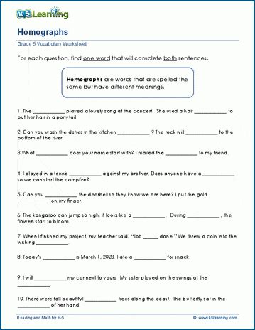 Homograph Worksheets - Worksheets Library